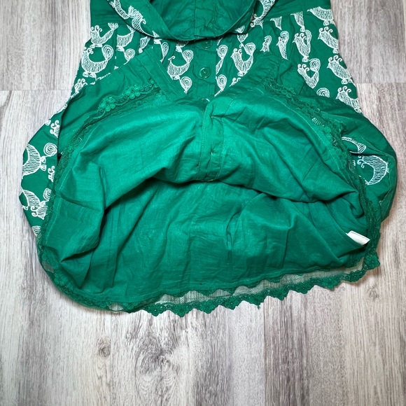 Floreat Anthropologie Cockadoodle Halter Tie Back  Green and White Dress Size 4 - Picture 11 of 13